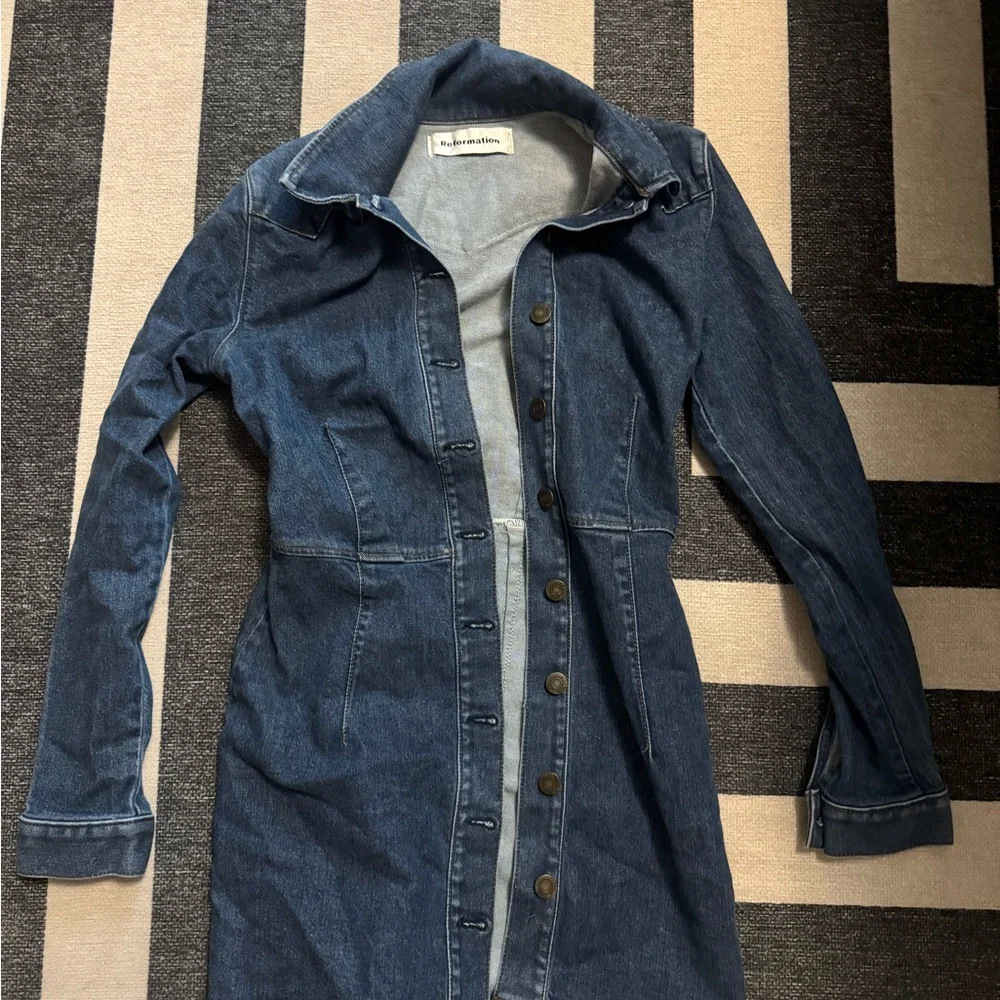 Reformation Denim Button-Front Long-Sleeve Mini Dress - Blue - Picture 2 of 5